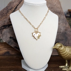 Historical Jewelry Pretty Present Modern Spiky Heart Paperclip Necklace - Gold Tone