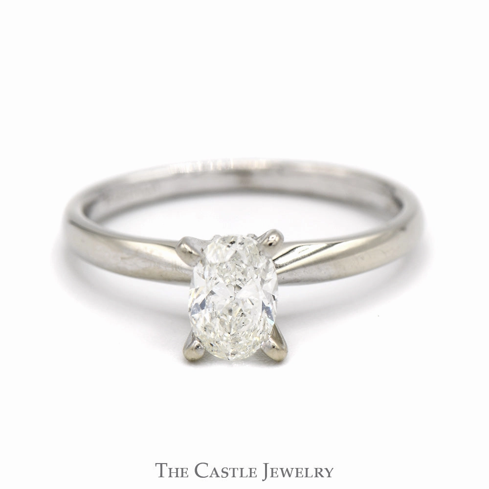 Oval Cut Diamond Solitaire Engagement Ring in 14k White Gold Tiffany Mounting Amazing Article