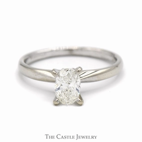 Fashionable Craft Dressing Up Oval Cut Diamond Solitaire Engagement Ring in 14k White Gold Tiffany Mounting