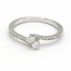 True Love/Best Friend Double Diamond Bypass Ring with Diamond Accents in 14k White Gold Contemporary Grace Artisan Object