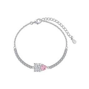 Sought After Good Combinations Sparkling Heart Pink Square Diamond Tennis Bracelet
