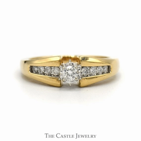 1/4cttw Diamond Solitaire Engagement Ring with Diamond Accented Sides in 14k Yellow Gold Simple Mark
