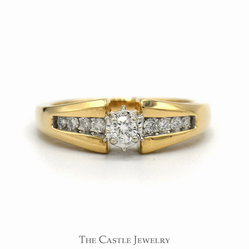 1/4cttw Diamond Solitaire Engagement Ring with Diamond Accented Sides in 14k Yellow Gold Simple Mark