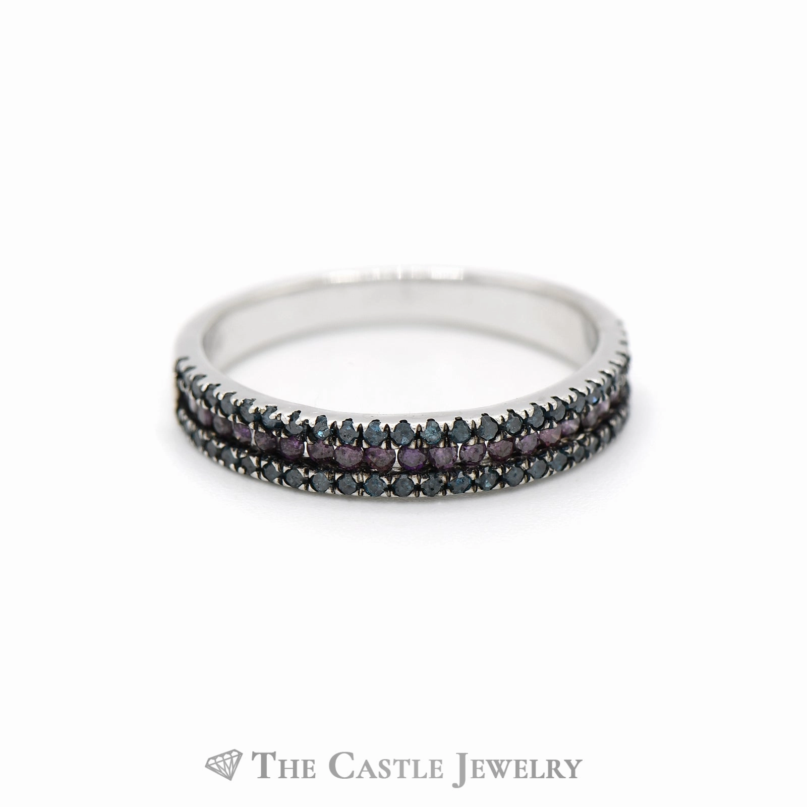 Bold piece High-End Ornament .50CTTW Red and Blue Diamond Wedding Band in 10KT White Gold