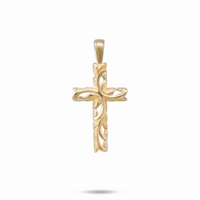 Hawaiian Heirloom Old English Scroll Cross Pendant in Gold - 23mm Classic Trend