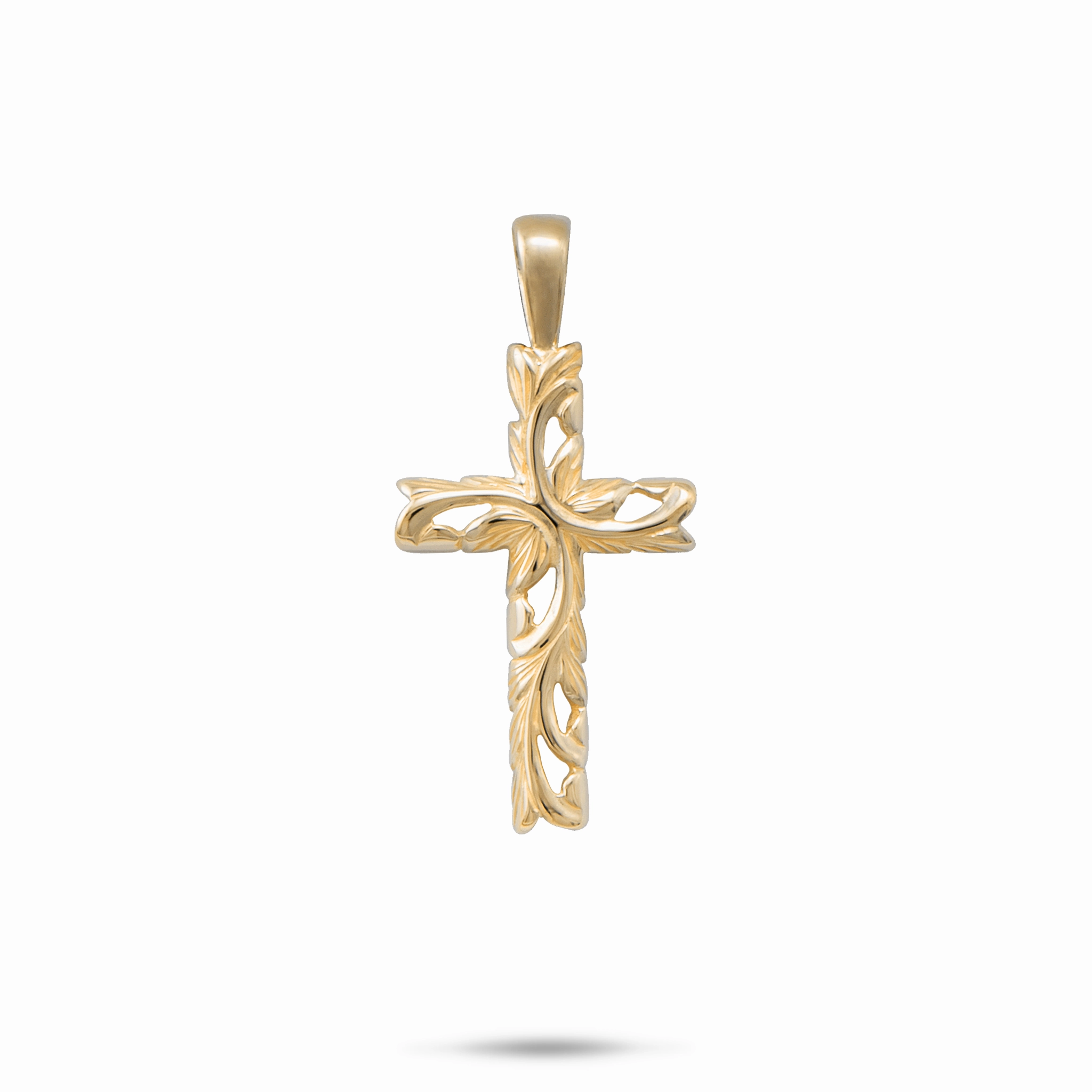 Custom Styling Hawaiian Heirloom Old English Scroll Cross Pendant in Gold - 23mm