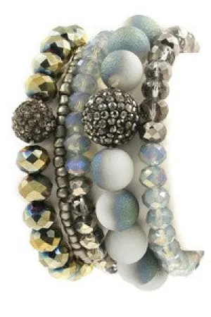 Faceted bead/seed bead pave ball stretch bracelet