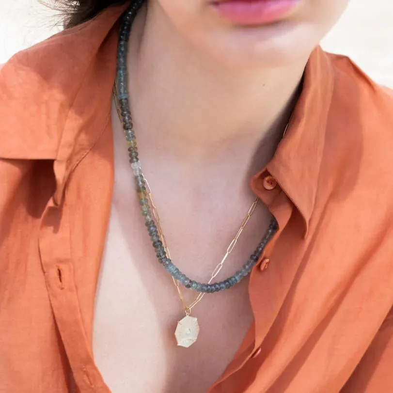 Faceted Moss Aquamarine Beaded Necklace - 20"