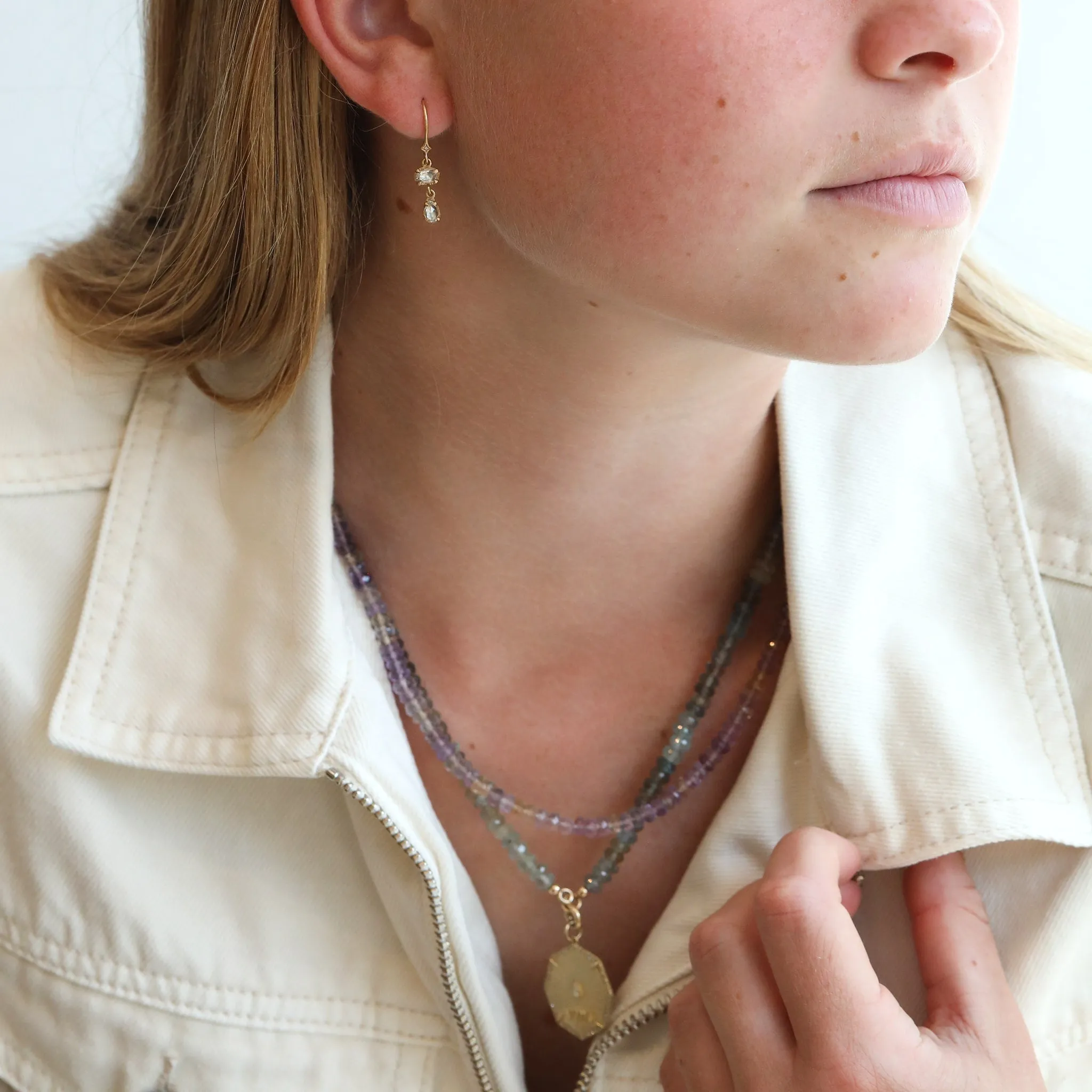 Faceted Moss Aquamarine Beaded Necklace - 20"