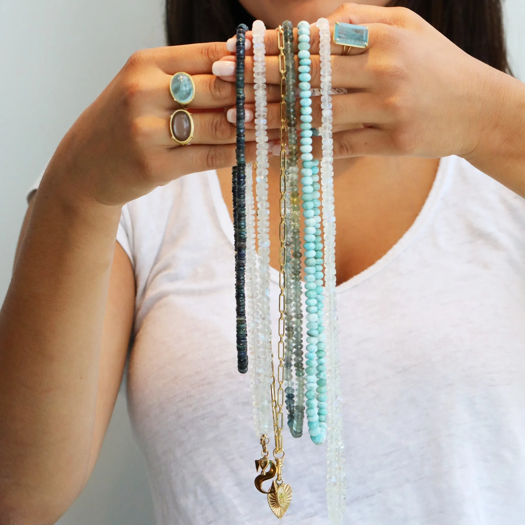 Faceted Moss Aquamarine Beaded Necklace - 20"