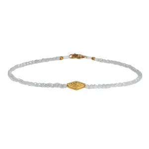 Faceted White Topaz Beaded Bracelet with 18K Stepped Rhombus Bead & Clasp