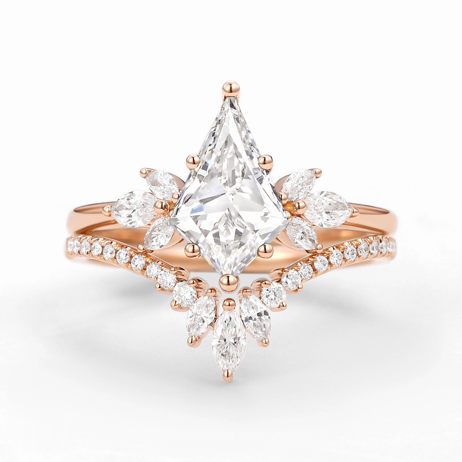 Fairy Ring - Kite Cut Lab Grown Diamond Butterfly Engagement Ring Set 2pcs - Flutter Modern Classic Crisp Detail