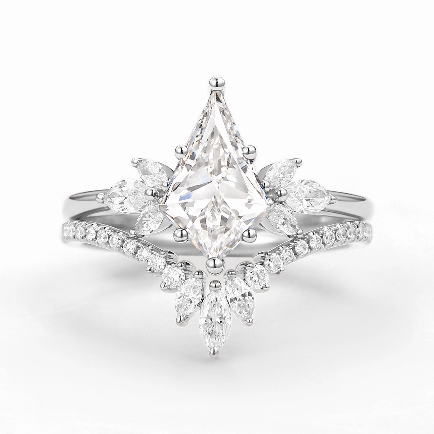 Quick Shine Fairy Ring - Kite Cut Lab Grown Diamond Butterfly Engagement Ring Set 2pcs - Flutter