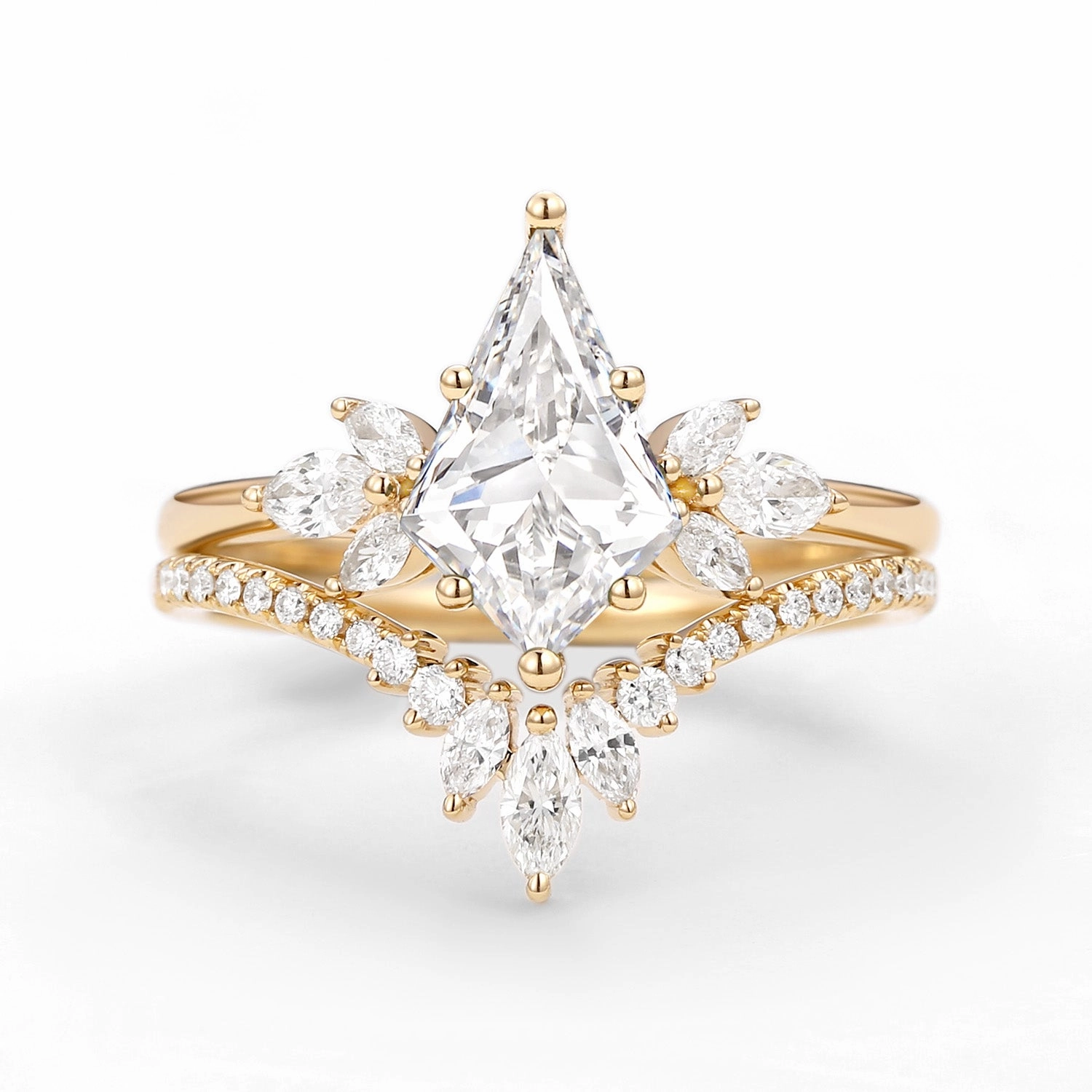 Fairy Ring - Kite Cut Lab Grown Diamond Butterfly Engagement Ring Set 2pcs - Flutter Delicate Glam