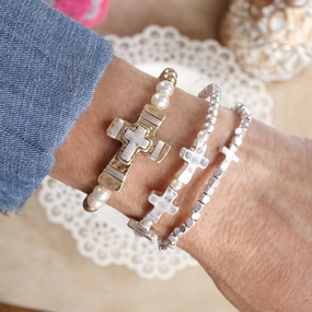 Faithful Trio ?C Boho Cross Stretch Bracelet Set Ideally Valued Comprehensive Amalgamations