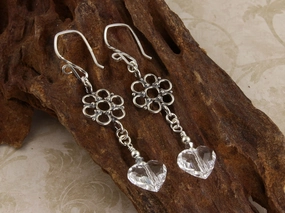 Circular Adornment Glossy Trinket Fancy Swarovski Heart Crystal Earrings, Sterling Silver