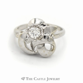 Fancy Swirl .30ct Round Diamond Ring In 14K White Gold Meaningful Accessory