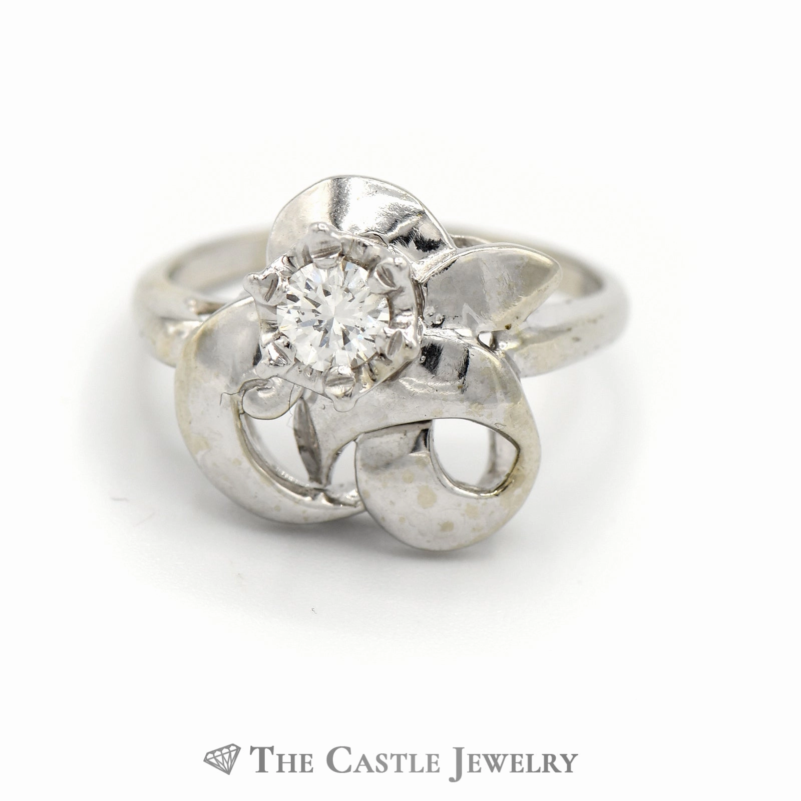 Fancy Swirl .30ct Round Diamond Ring In 14K White Gold Meaningful Accessory