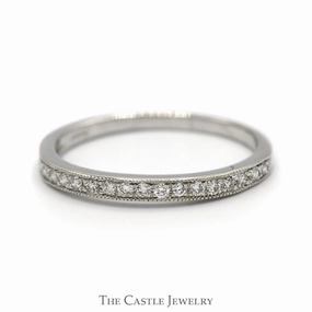 Gorgeous appearance Modern Edge Round Diamond Wedding Band with Beaded Edges in 10k White Gold
