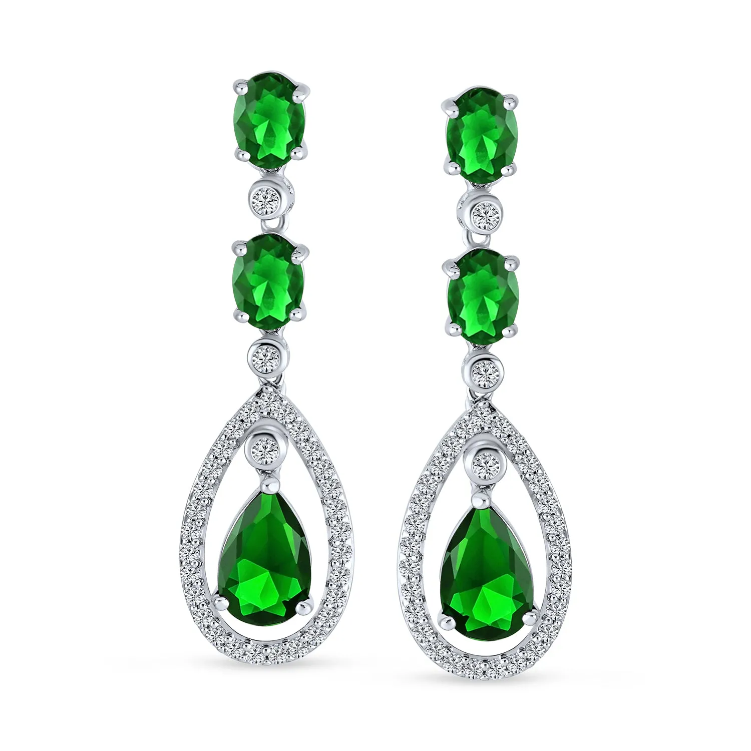 Fashion Art Deco Wedding Gemstone Dangle Chandelier Earrings Silver Plated