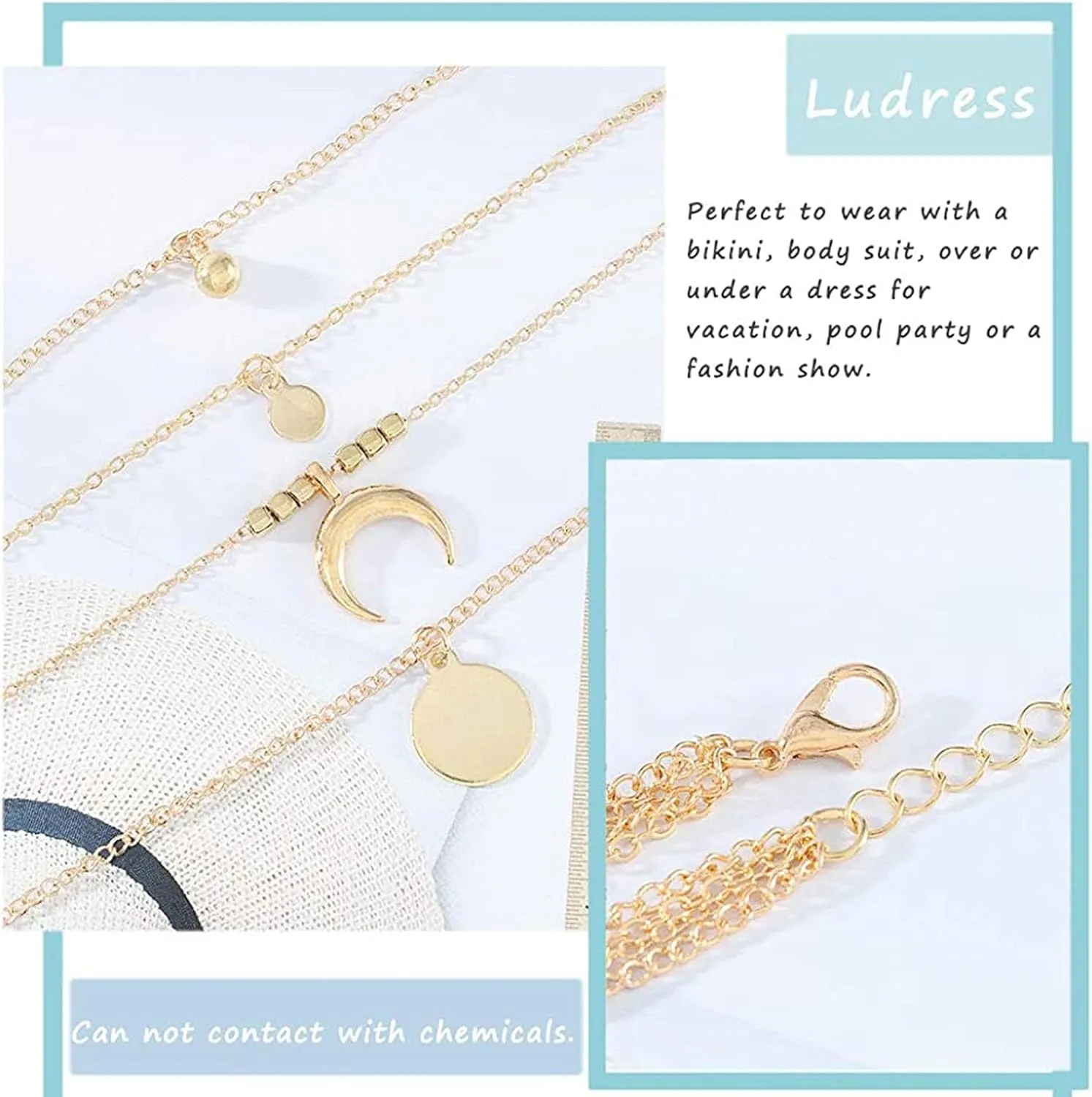 Fashion Layered Necklace for Women Boho Choker Moon Pendant Necklace Minimalist Design Layering Necklaces (Gold, One Size)