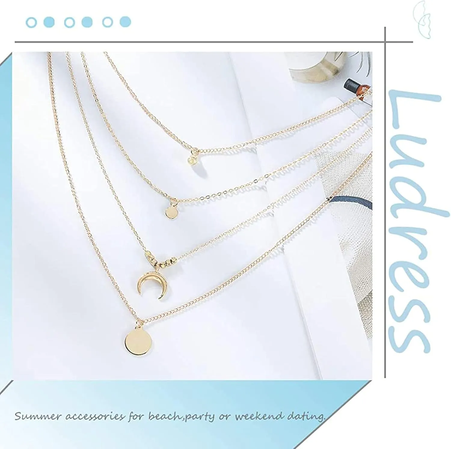Fashion Layered Necklace for Women Boho Choker Moon Pendant Necklace Minimalist Design Layering Necklaces (Gold, One Size)