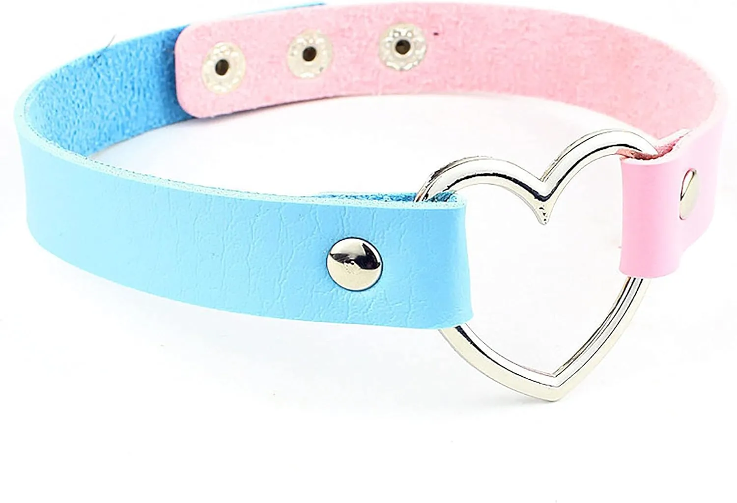 Fashion Leather Choker for Women Punk Goth Heart Collar Color Block Adjustable Necklace (H, One Size)