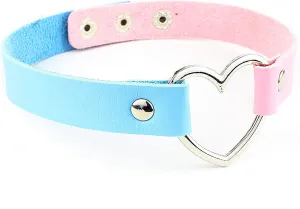 Fashion Leather Choker for Women Punk Goth Heart Collar Color Block Adjustable Necklace (H, One Size)
