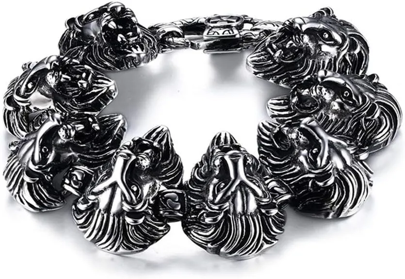 Fashion Month 9 inch Lion Punk Bracelets Hip-hop Bracelets Bangles for Men Stainless Steel