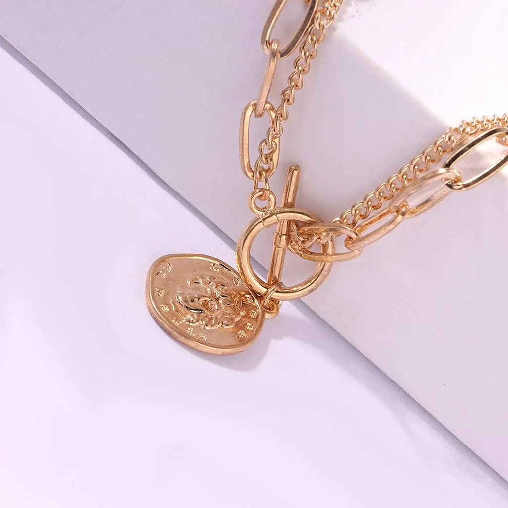 Fashion Multilayer Necklace for Women Retro Clavicle Chain Layered Choker Layering Chain (Gold, One Size)
