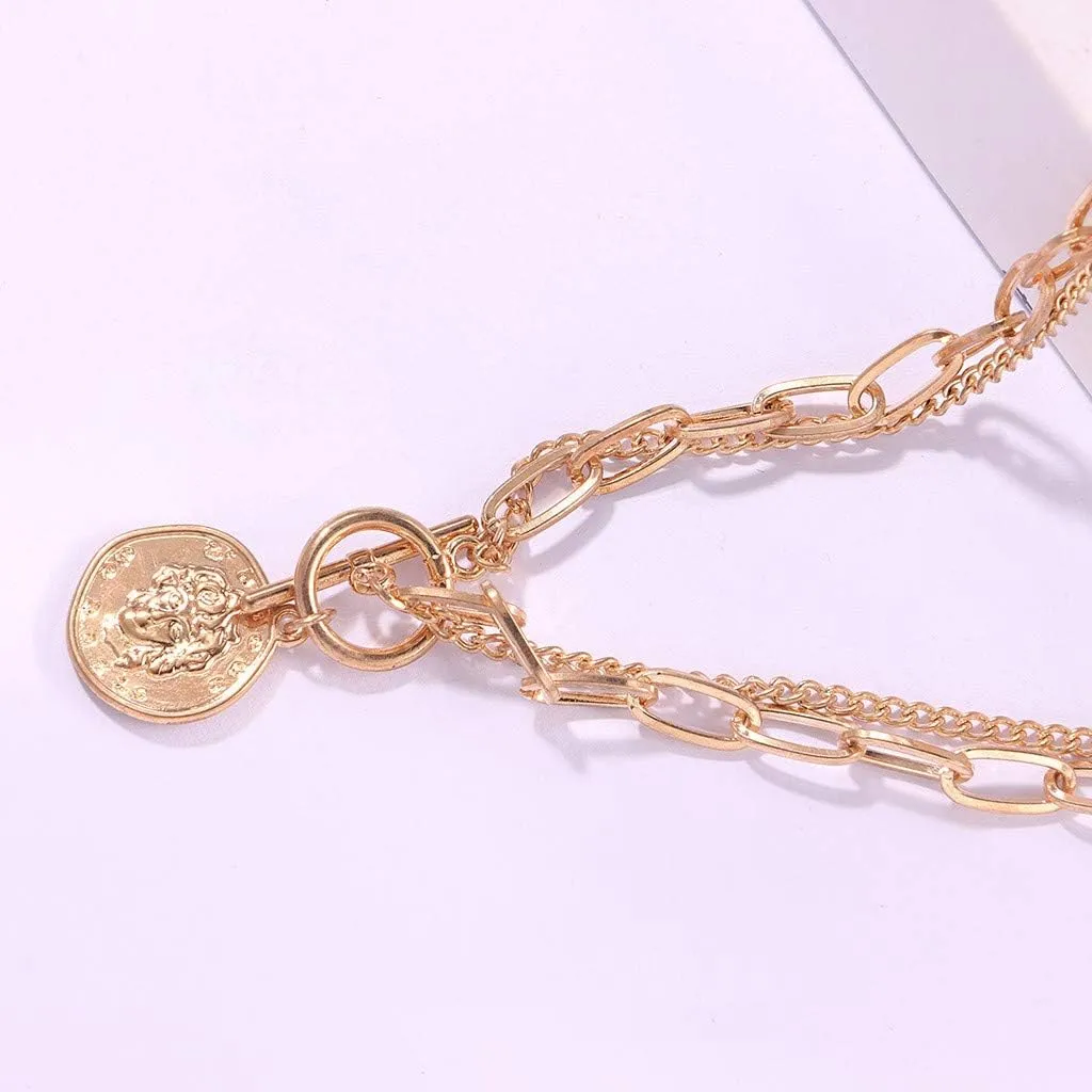 Fashion Multilayer Necklace for Women Retro Clavicle Chain Layered Choker Layering Chain (Gold, One Size)