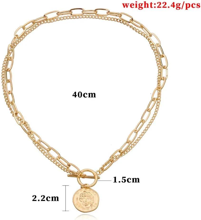 Fashion Multilayer Necklace for Women Retro Clavicle Chain Layered Choker Layering Chain (Gold, One Size)