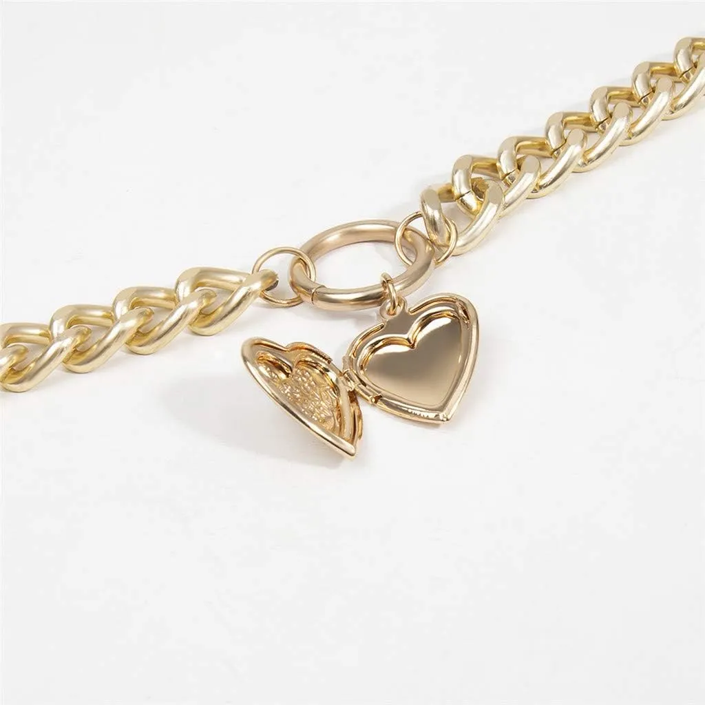 Fashion Women Double Layered Choker Heart Pendant Necklace Layering Chain for Teen Girls