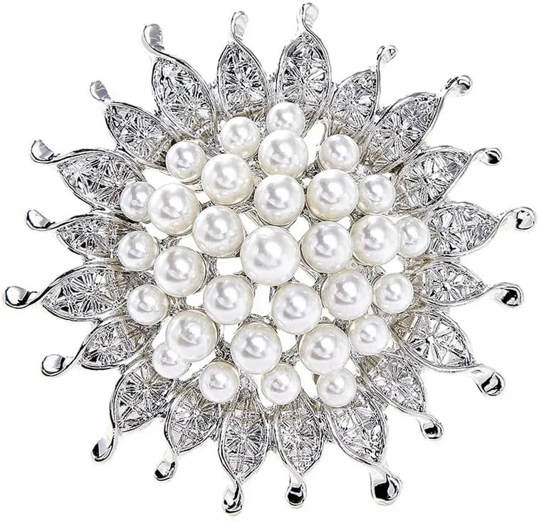 Fashion Women Pearl Diamond Silver brooch Diamond brooch Safety Pin brooch jacket sweater Women's Scarf lapel brooch dress fabric hat bag and other accessories