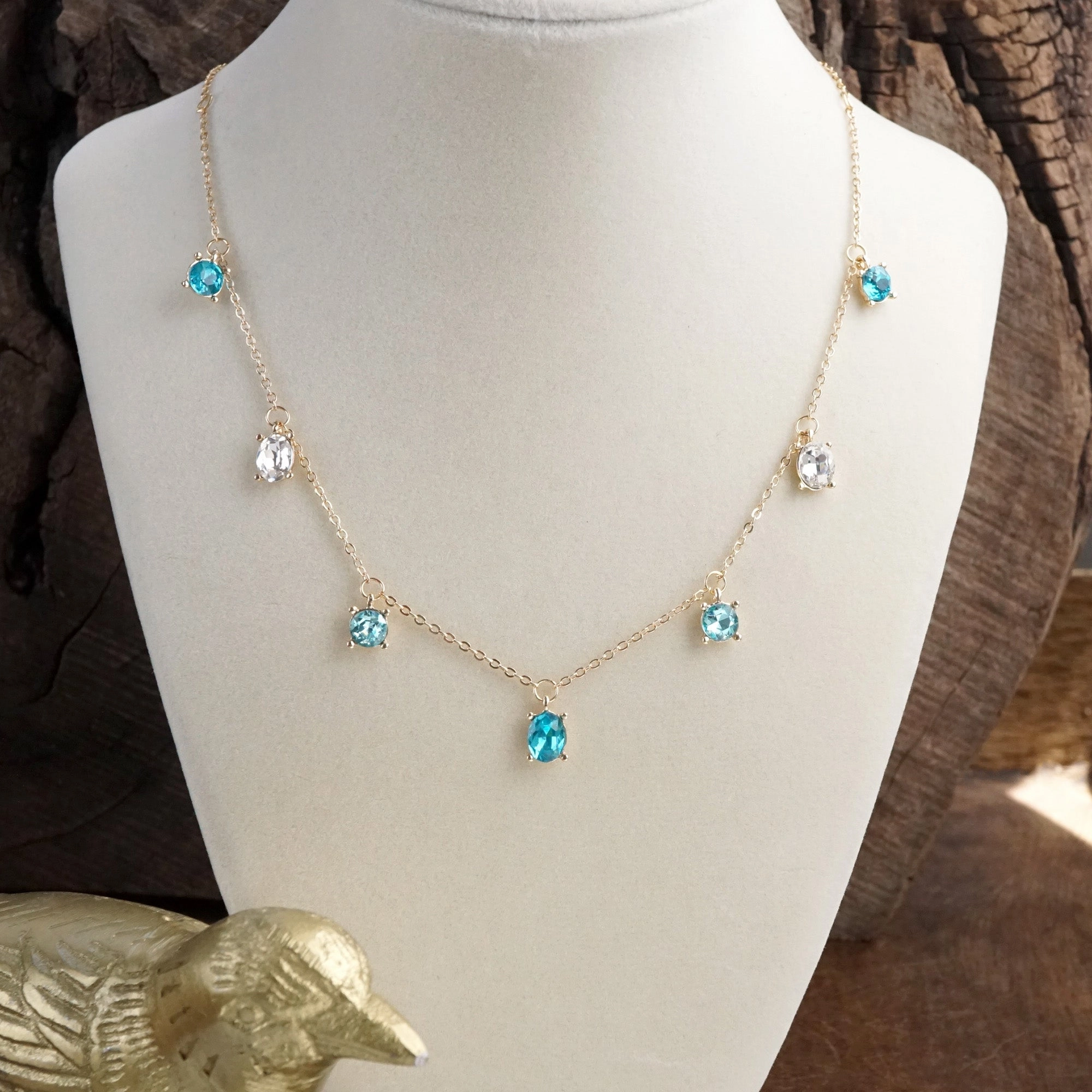 Classic Accent High-Quality Accessory Shimmerlight ?C Dainty Crystal Chain Necklace in Gold Tone