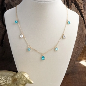 Classic Accent High-Quality Accessory Shimmerlight ?C Dainty Crystal Chain Necklace in Gold Tone