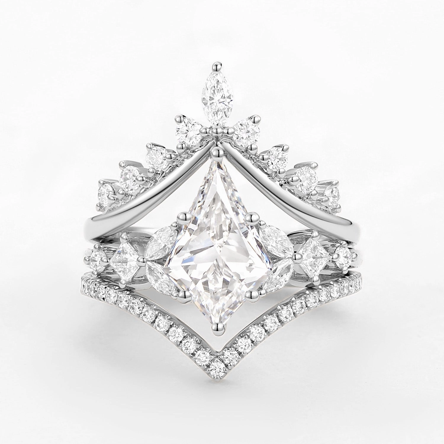 Cozy Accent Kite Cut Lab Grown Diamond Stacking Luxurious Bridal Set 3pcs - Amelia