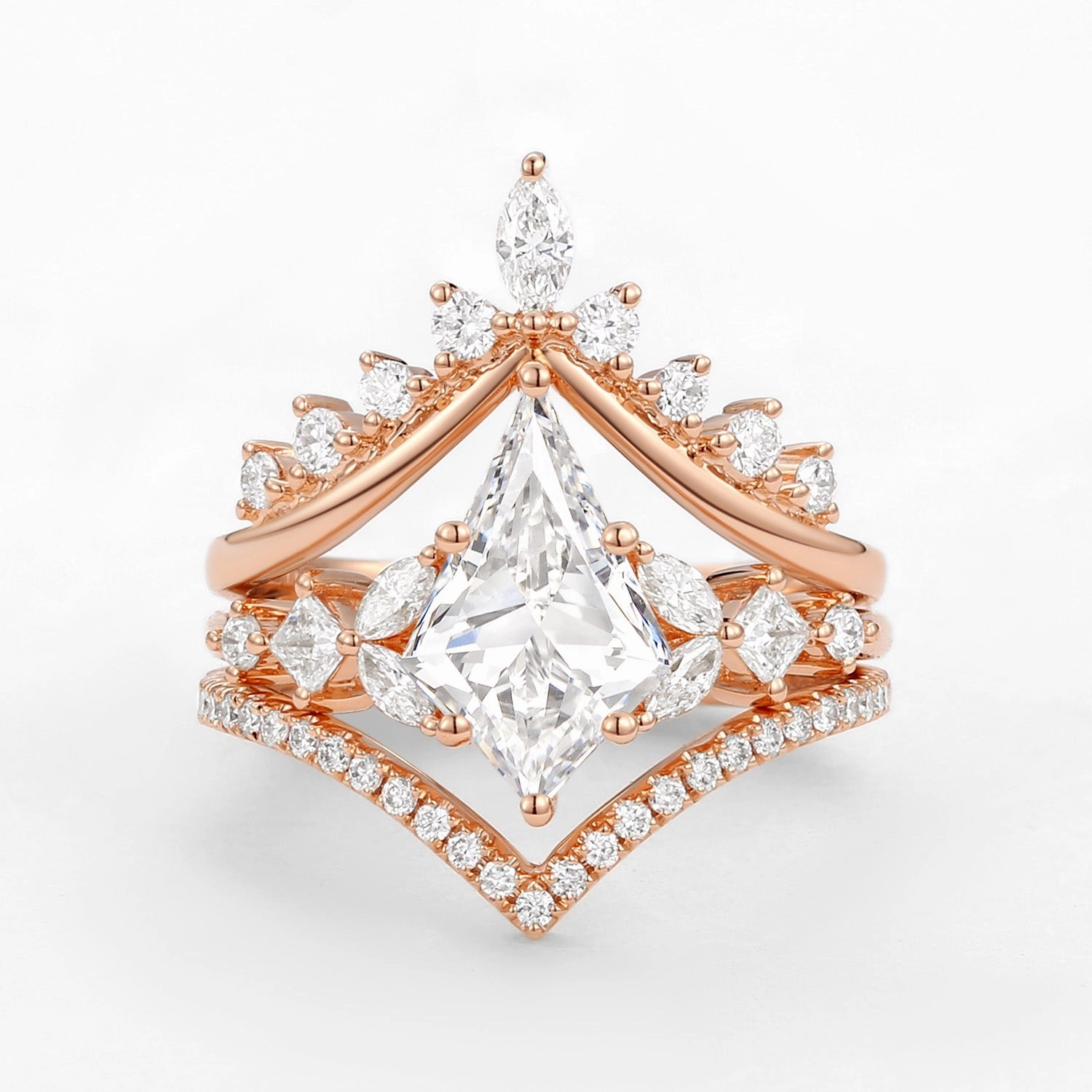 Vibrant Piece Luxury Set Kite Cut Lab Grown Diamond Stacking Luxurious Bridal Set 3pcs - Amelia