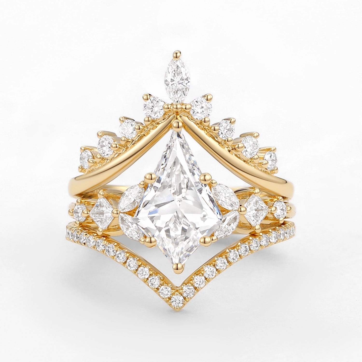 Kite Cut Lab Grown Diamond Stacking Luxurious Bridal Set 3pcs - Amelia Ethereal Feature Graceful Choice