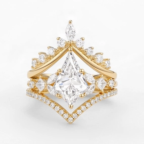Elegant Creations Kite Cut Lab Grown Diamond Stacking Luxurious Bridal Set 3pcs - Amelia