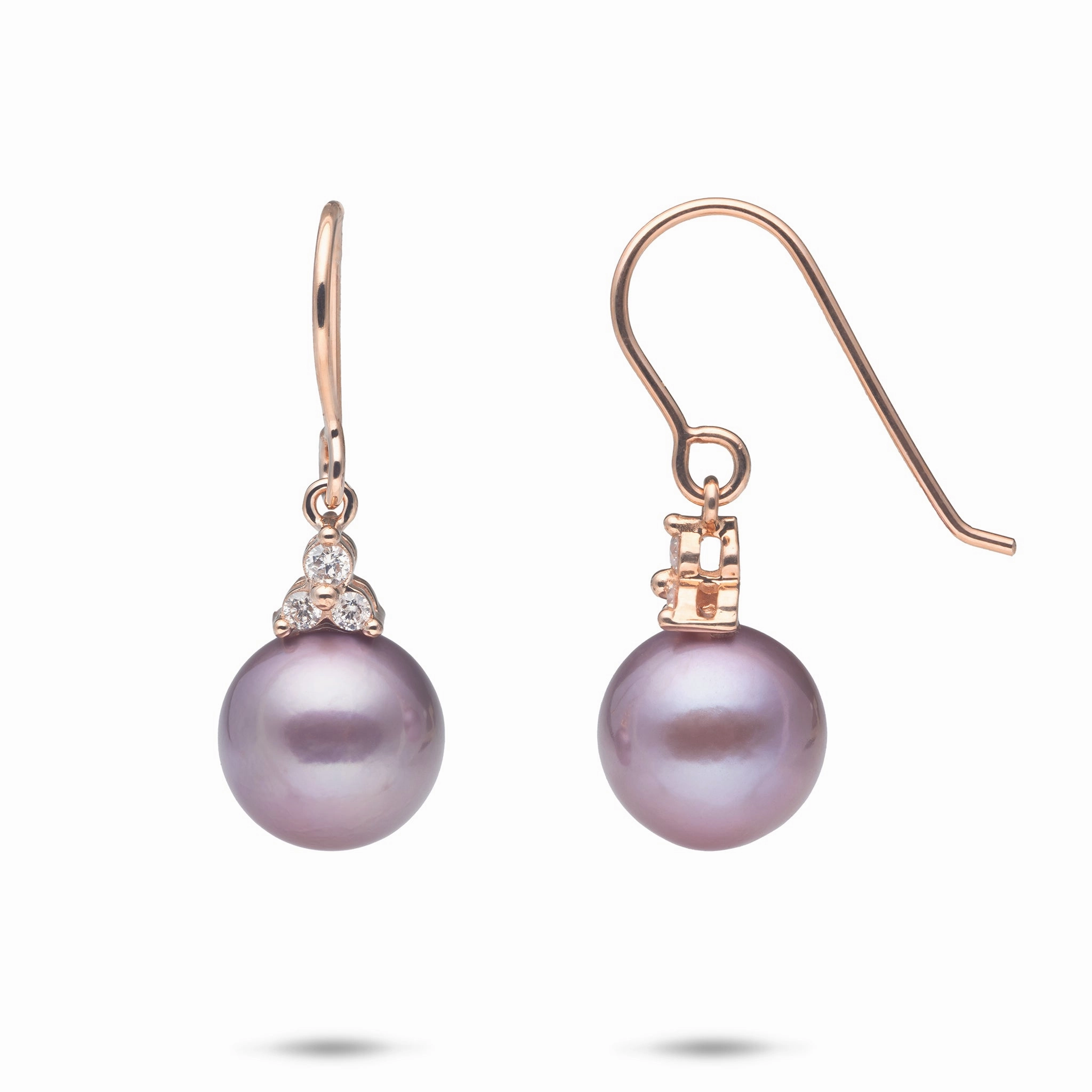Polished Look Creative Edge Ultraviolet Freshwater Pearl Earrings in Rose Gold with Diamonds - 10-11mm