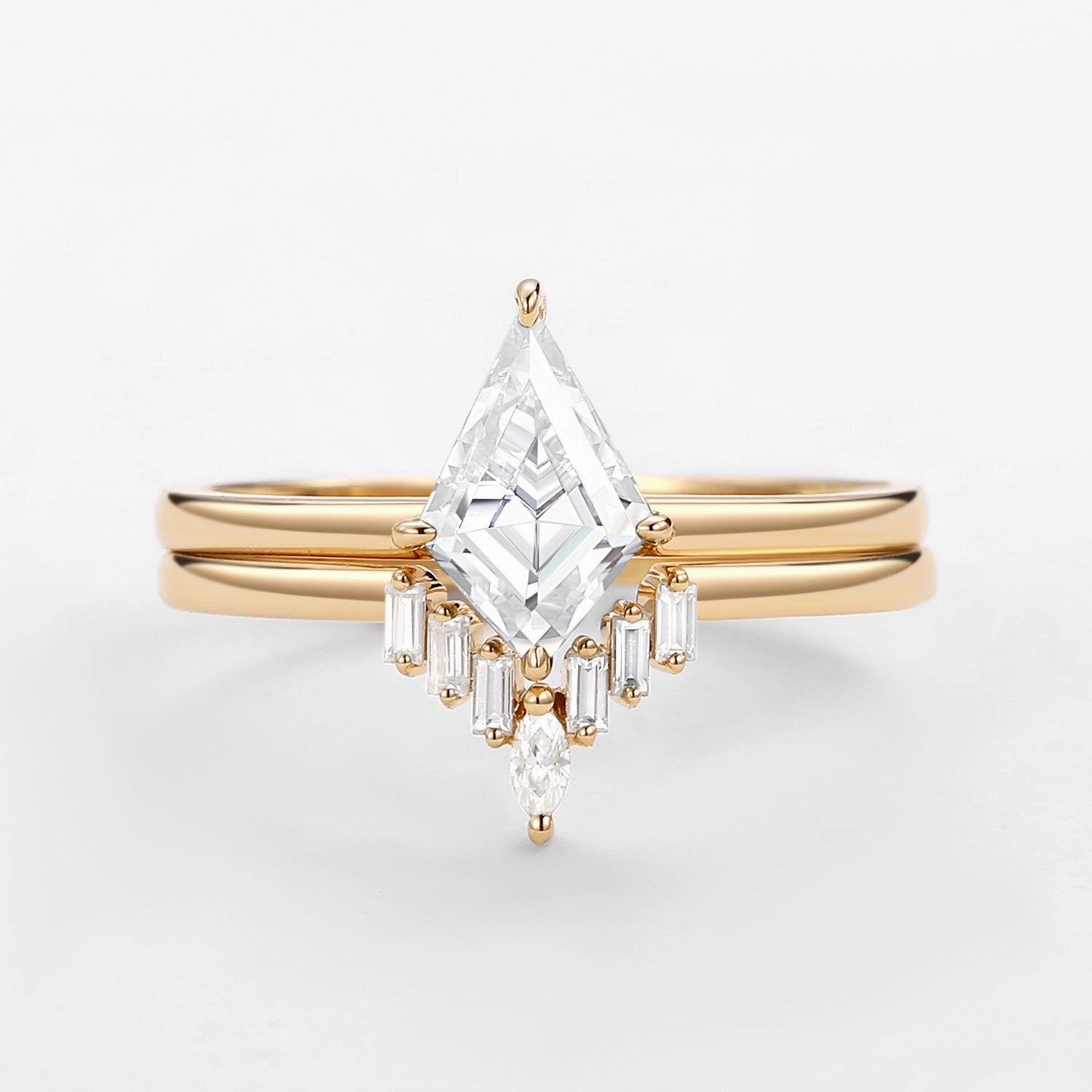 Unique Kite Cut Moissanite Baguette Engagement Ring Sets 2pcs - Cielo Shine On Night Glam