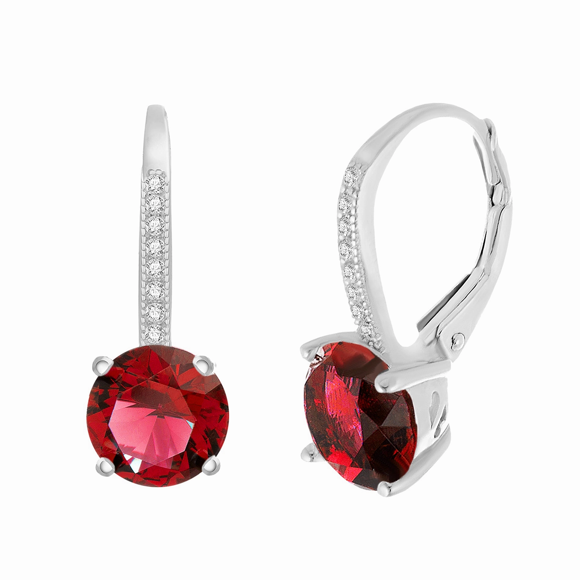 Lesa Michele Simulated Ruby Lever Back Earrings in Sterling Silver Large Ornament