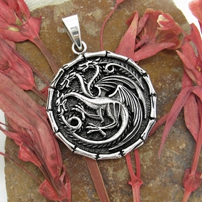 Three-Headed Winged Dragon Pendant With Bamboo Border Affordable Design Fantastic Design