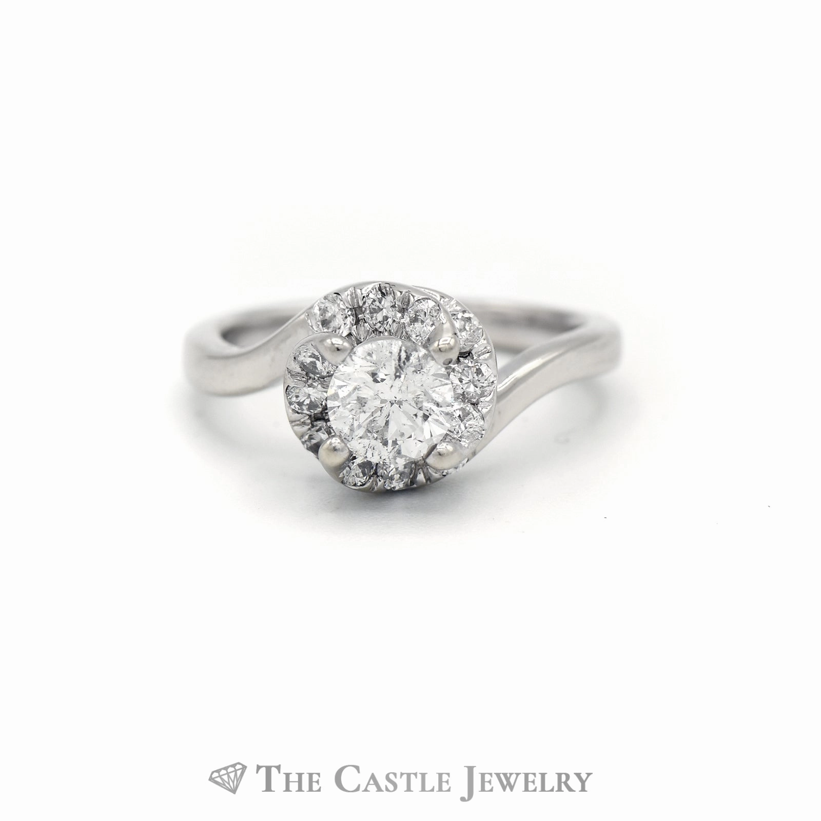 .75CTTW Round Diamond Bridal Ring with Twisted Diamond Halo in 14KT White Gold Lightweight accessory