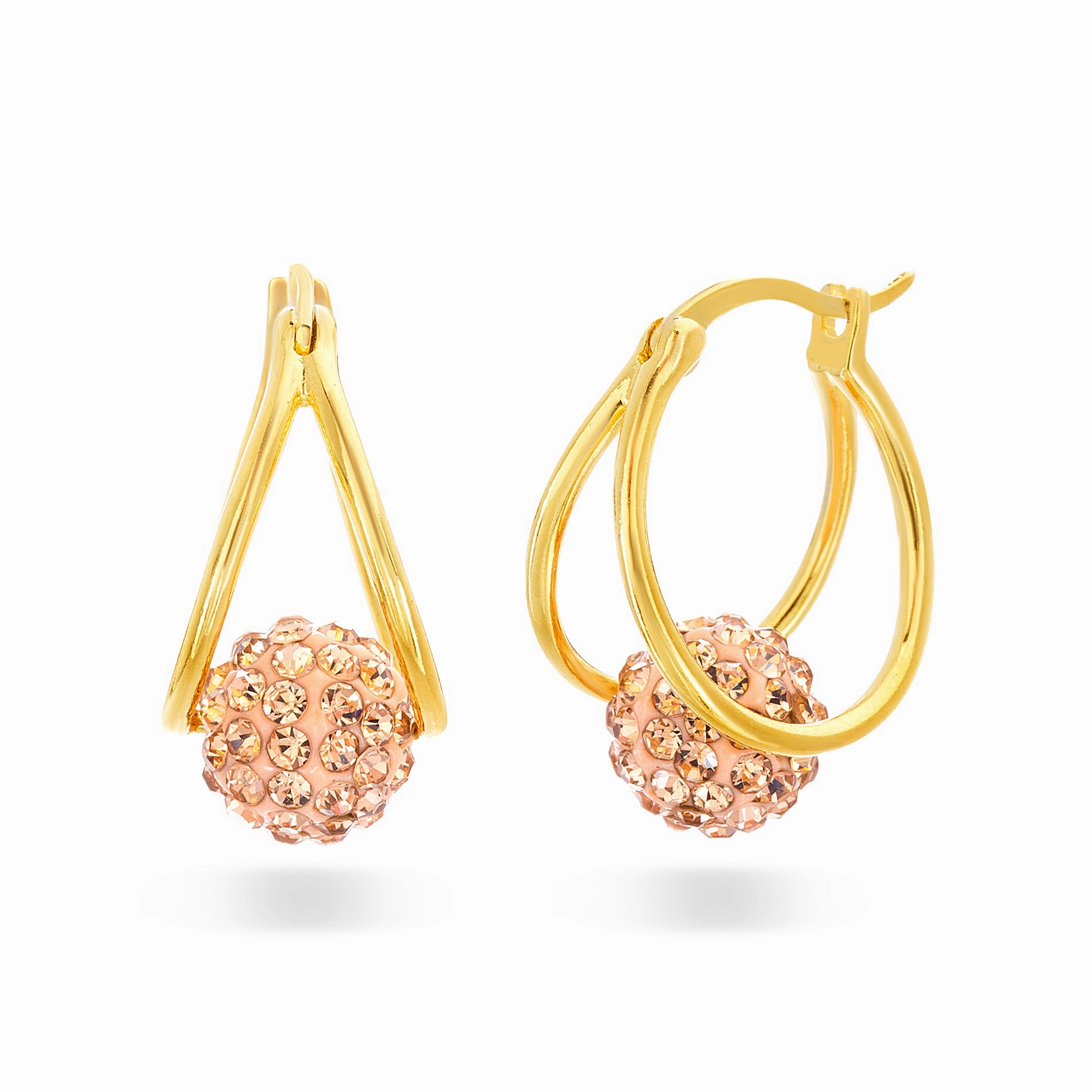 Lesa Michele Crystal Ball Hoop Earrings Made With Swarovski Crystals in Yellow Gold Plated Sterling Silver Classic Look
