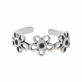 Elegant Detail Luxurious Appearance Sterling Silver Adjustable Toe Ring Triple Daisy Flower