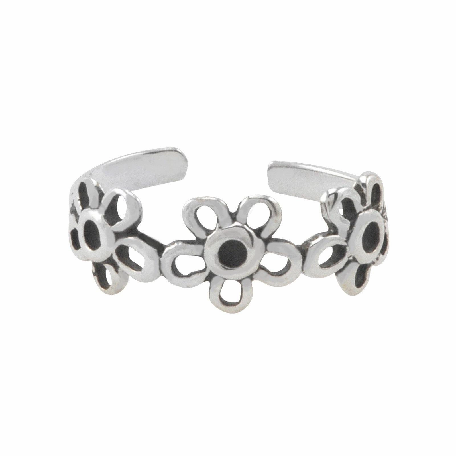 Elegant Detail Luxurious Appearance Sterling Silver Adjustable Toe Ring Triple Daisy Flower