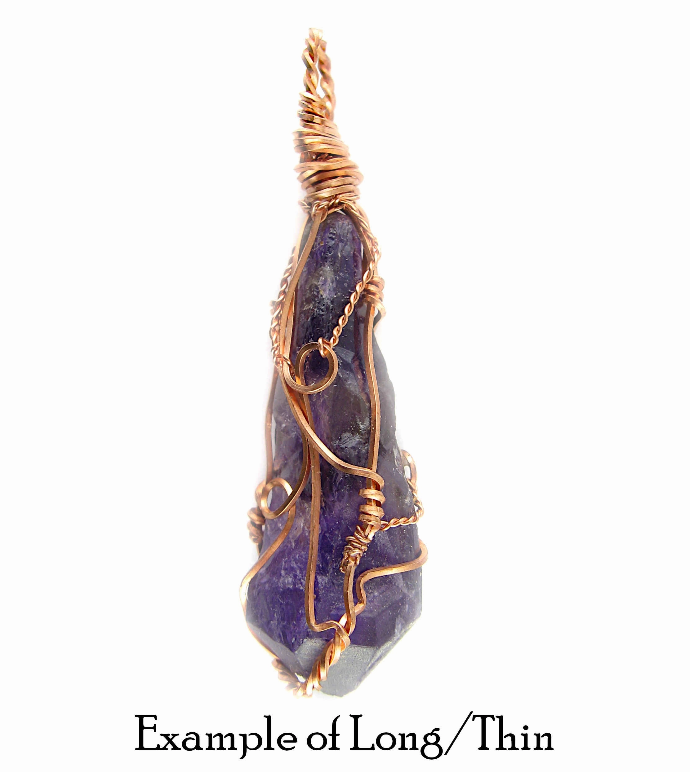 Artistic Style Inclusive Jewelry Raw Dark Purple Amethyst Crystal Reversible Pendant Necklace, Copper Wire-Wrapped, Handmade