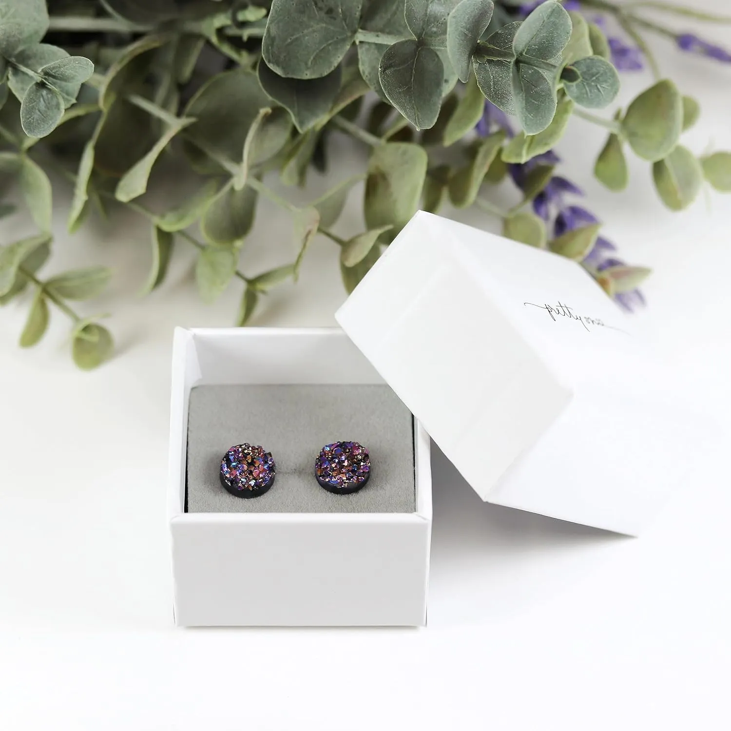 Faux Druzy Earrings on Hypoallergenic Plastic Posts 10mm (Purple Blue)